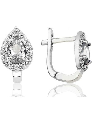 Gumush Hk Gümüş Kadın Küpe Beyaz Taşlı Damla J |Gümüş Takı Hediyelik Ürünler