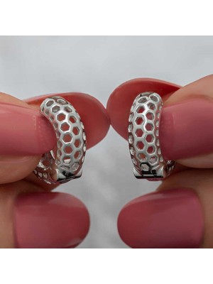 Gumush Hk Gümüş Kadın Küpe Petek Desenli Halka |Gümüş Takı Hediyelik Ürünler