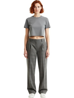 Ersefa Kadın Klasik Ekose Desenli Dokuma Pantolon Fonksiyonel Dayanıklı Kaliteli Konforlu Estetik