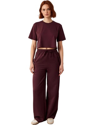 Ersefa Kadın Mürdüm Geniş Paça Pantolon Konforlu Tasarım Fonksiyonel Dayanıklı Kaliteli Estetik Şık