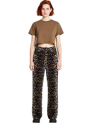 Ersefa Kadın Animal Desenli Wide Leg Gabardin Pantolon Fonksiyonel Dayanıklı Kaliteli Konforlu Şık