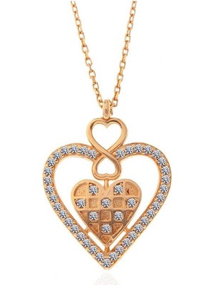 Gumush Hk Gümüş Kadın Kolye Rose Kalp Sonsuzluk |Gümüş Takı Hediyelik Ürünler