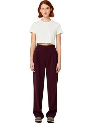 Ersefa Kadın Mürdüm Gabardin Düz Paça Pantolon Fonksiyonel Dayanıklı Kaliteli Konforlu Estetik Şık