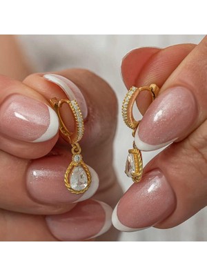 Gumush Hk Gümüş Kadın Küpe Sallantılı Gold Damla |Gümüş Takı Hediyelik Ürünler