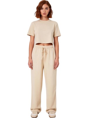 Ersefa Kadın Gabardin Yüksek Bel Düz Kesim Jogger Pantolon Fonksiyonel Dayanıklı Kaliteli Estetik