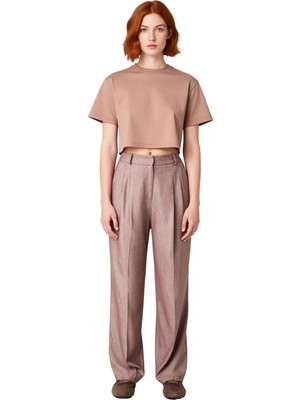 Ersefa Kadın Yüksek Bel Pilili Geniş Paça Pantolon Fonksiyonel Dayanıklı Kaliteli Konforlu Modern