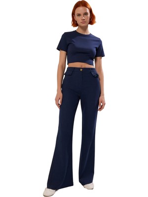 Ersefa Kadın Gabardin Yüksek Bel Bootcut Pantolon Fonksiyonel Dayanıklı Kaliteli Konforlu Estetik