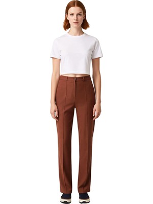 Ersefa Kadın Yüksek Bel Straight Kesim Dikiş Detaylı Dokuma Pantolon Fonksiyonel Dayanıklı Modern