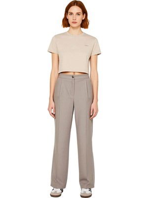 Ersefa Kadın Vizon Çizgili Geniş Paça Pantolon Fonksiyonel Dayanıklı Kaliteli Konforlu Estetik Şık