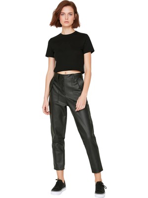 Ersefa Kadin Duz Desenli Suni Deri Pantolon Fonksiyonel Dayanıklı Kaliteli Konforlu Estetik Rahat