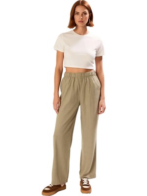 Ersefa Kadın Haki Dokuma Wide Leg Pantolon Fonksiyonel Dayanıklı Kaliteli Konforlu Estetik Modern