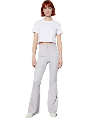 Ersefa Kadın Flare Yüksek Bel Dokuma Pantolon Fonksiyonel Dayanıklı Kaliteli Konforlu Estetik Şık