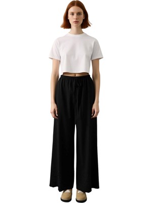 Ersefa Kadın Wide Leg Poplin Pantolon Bağcıklı Fonksiyonel Dayanıklı Kaliteli Konforlu Estetik Şık