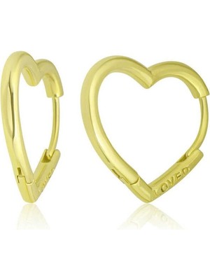 Gumush Hk Gümüş Kadın Küpe Gold Loved Yazılı Taşsız Kalp |Gümüş Takı Hediyelik Ürünler