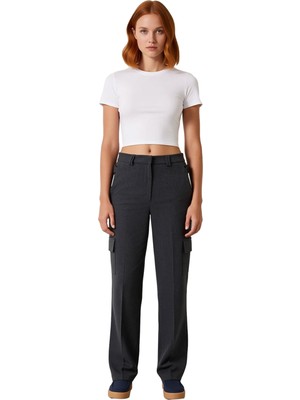 Ersefa Kadın Düşük Bel Kargo Cepli Poliviskon Pantolon Fonksiyonel Dayanıklı Kaliteli Konforlu Şık