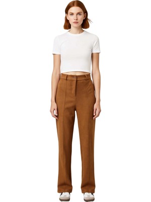 Ersefa Kadın Yüksek Bel Fermuar Detaylı Süet Pantolon Fonksiyonel Dayanıklı Kaliteli Konforlu Şık