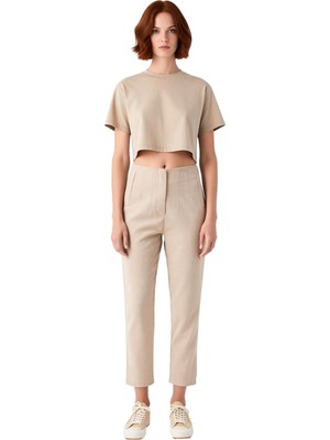 Ersefa Kadın Yüksek Bel Dar Paça Dokuma Pantolon Fonksiyonel Dayanıklı Kaliteli Konforlu Estetik Şık