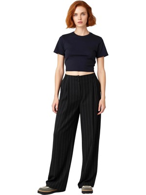 Ersefa Kadın Çizgili Yüksek Bel Bol Paça Pantolon Fonksiyonel Dayanıklı Kaliteli Konforlu Estetik