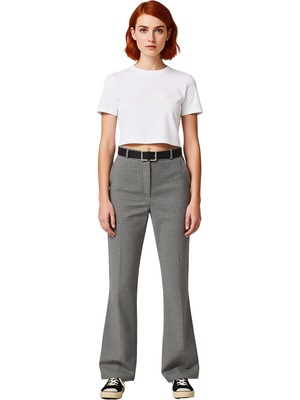 Ersefa Kadın Ekose Desenli Yüksek Bel Flare Pantolon Fonksiyonel Dayanıklı Kaliteli Konforlu Spor