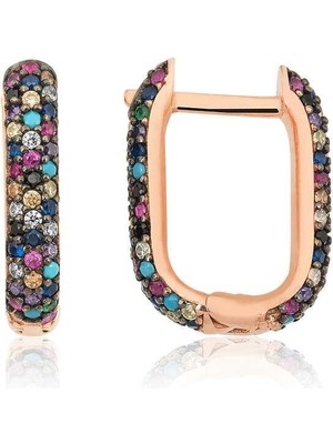 Gumush Hk Gümüş Kadın Küpe Çift Taraflı Mix Taşlı J |Gümüş Takı Hediyelik Ürünler