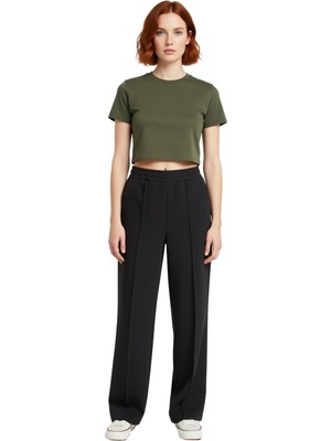 Ersefa Kadın Yüksek Bel Bol Paça Nervürlü Örme Pantolon Fonksiyonel Dayanıklı Kaliteli Konforlu Şık