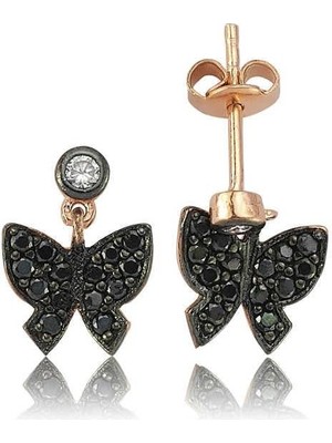 Gumush Hk Gümüş Kadın Küpe Siyah Kelebek Çivili |Gümüş Takı Hediyelik Ürünler