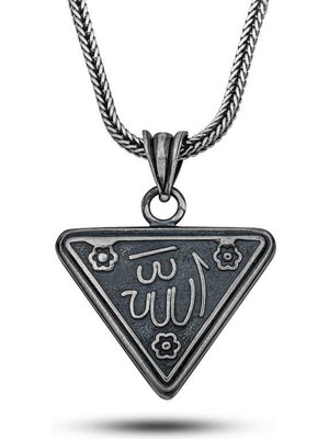 Gumush Hk Gümüş Erkek Kolye Çiçek Motifli Allah Yazılı Cevşen |Gümüş Takı Hediyelik Ürünler