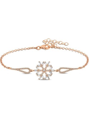 Gumush Hk Gümüş Kadın Bileklik Rose Baget Taşlı Kar Tanesi|Gümüş Takı Hediyelik Ürünler