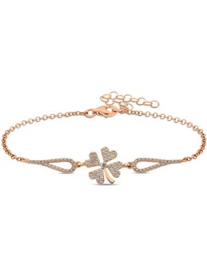 Gumush Hk Gümüş Kadın Bileklik Rose Yonca |Gümüş Takı Hediyelik Ürünler