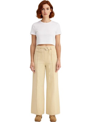 Ersefa Kadın Yüksek Bel Wide Leg Gabardin Pantolon Fonksiyonel Dayanıklı Kaliteli Konforlu Modern