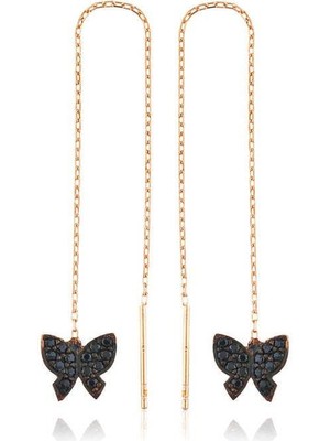 Gumush Hk Gümüş Kadın Küpe Kelebek Zincir |Gümüş Takı Hediyelik Ürünler