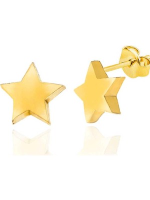 Gumush Hk Gümüş Kadın Küpe Gold Yıldız Çivili |Gümüş Takı Hediyelik Ürünler