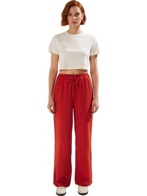 Ersefa Kadın Müslin Dokuma Koyu Geniş Paça Pantolon Fonksiyonel Dayanıklı Kaliteli Konforlu Rahat