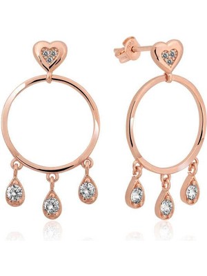 Gumush Hk Gümüş Kadın Küpe Kalp Detaylı Halka |Gümüş Takı Hediyelik Ürünler