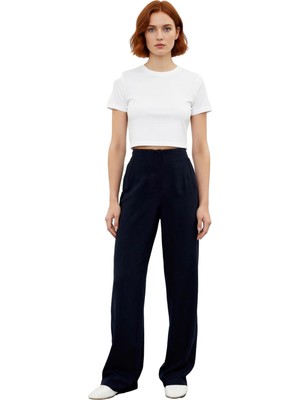 Ersefa Kadın Wide Leg Keten Dokulu Pantolon Fonksiyonel Dayanıklı Kaliteli Konforlu Estetik Rahat