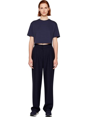 Ersefa Kadın Yüksek Bel Geniş Paça Dokuma Kumaş Pantolon Fonksiyonel Dayanıklı Kaliteli Konforlu Şık