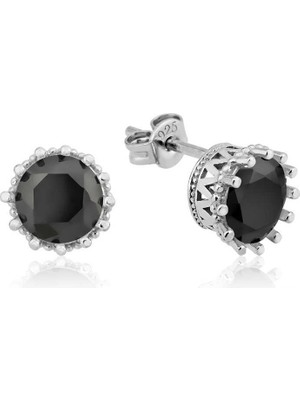 Gumush Hk Gümüş Kadın Küpe Tırnaklı Siyah Tek Taş |Gümüş Takı Hediyelik Ürünler