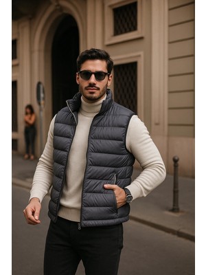 Comstar Erkek Kışlık Premium Basic Astarlı Füme Şişme Yelek
