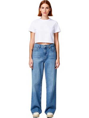 Ersefa Kadın Yüksek Bel Geniş Paça Jean Pantolon Fonksiyonel Dayanıklı Kaliteli Konforlu Estetik Şık