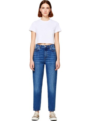 Ersefa Kadın Açık Yüksek Bel Mom Jean Dar Paça %100 Pamuk Fonksiyonel Dayanıklı Kaliteli Konforlu