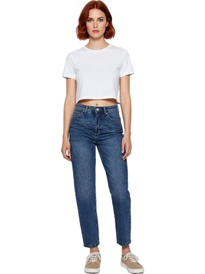 Ersefa Kadın Açık Yüksek Bel Mom Kesim Denim Pantolon Fonksiyonel Dayanıklı Kaliteli Konforlu Şık