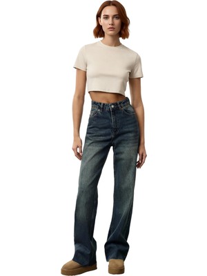 Ersefa Kadın Yüksek Bel Straight Kesim Denim Pantolon Fonksiyonel Dayanıklı Kaliteli Konforlu Şık