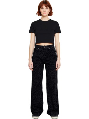 Ersefa Kadın Süet Görünümlü Leopar Desenli Geniş Paça Pantolon Fonksiyonel Dayanıklı Kaliteli Şık