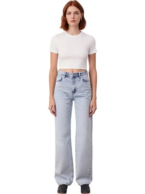 Ersefa Kadın Açık Yüksek Bel Geniş Paça Jean Pantolon Fonksiyonel Dayanıklı Kaliteli Konforlu Şık