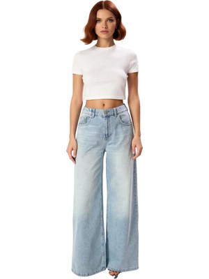 Ersefa Kadın Açık Wide Leg Denim Pantolon Yüksek Bel Fonksiyonel Dayanıklı Kaliteli Konforlu Spor