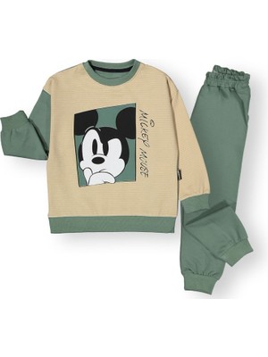 Ram 2-5 Yaş Mickey Mouse Baskılı Çizgili Bisiklet Yaka Çocuk Eşofman Takımı | Mevsimlik