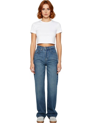 Ersefa Kadın Düz Kesim Yüksek Bel Denim Pantolon Fonksiyonel Dayanıklı Kaliteli Konforlu Estetik Şık