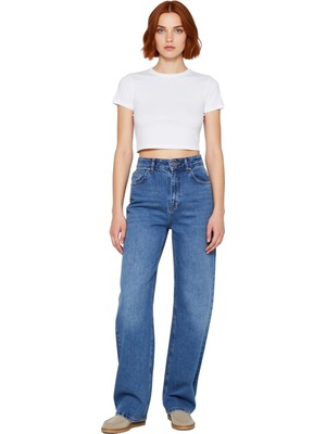 Ersefa Kadın Wide Leg Denim Pantolon Yüksek Bel Fonksiyonel Dayanıklı Kaliteli Konforlu Estetik Şık