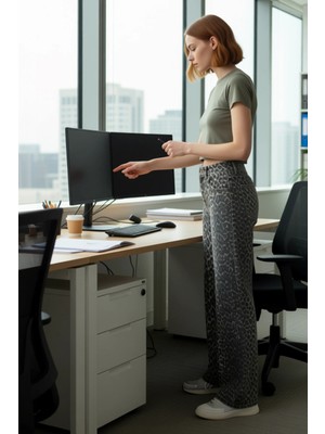 FRM Kadın Leopar Desenli Wide Leg Jean Fonksiyonel Dayanıklı Kaliteli Konforlu Estetik Premium