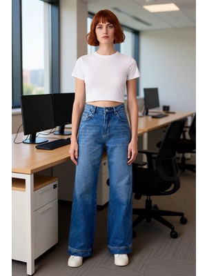 FRM Kadın Wide Leg Jean Pantolon Fonksiyonel Dayanıklı Kaliteli Konforlu Estetik Premium Rahat
